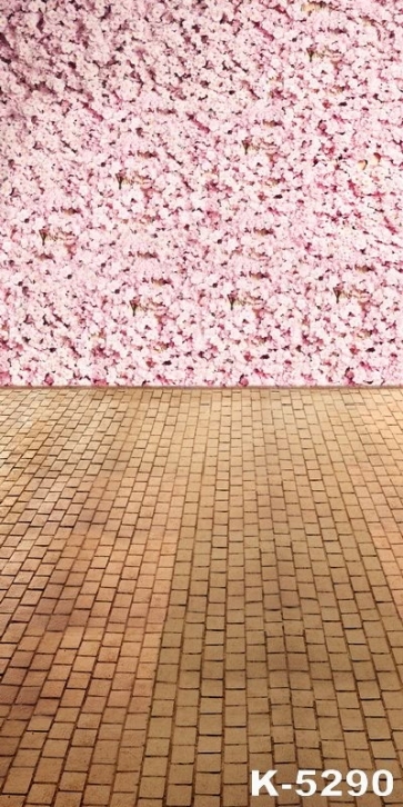 Pink Flowers Brick Floor Vinyl Photography Backdrops