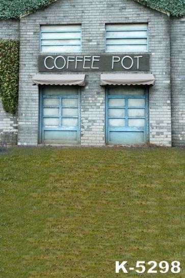 Grey Brick House Coffee Pot Building Vinyl Photography Backdrops