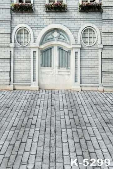 Grey Brick House Street Building Studio Background Vinyl Backdrops