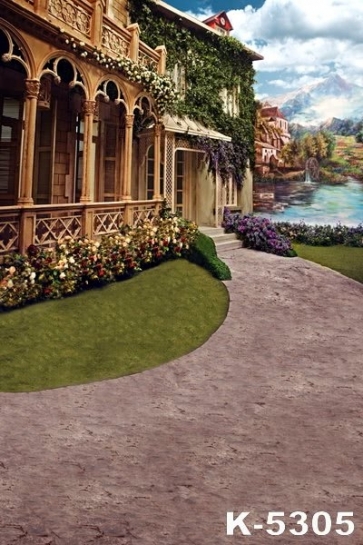 Palace in Fairy Tale Flowers Backdrop Building Vinyl Photography Backdrops