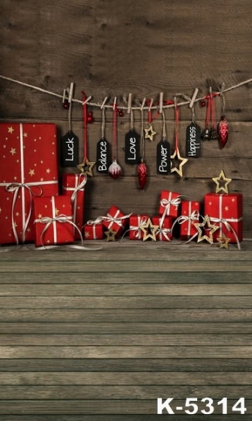  Wooden Floor Wall Red Gift Box Christmas Background