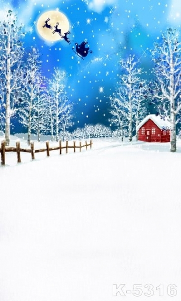 Sleigh Flying In Blue Night Sky Christmas Backdrops For Stage