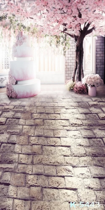 Beautiful Pink Flowers Stone Floor Wedding Backdrop Background for Photography