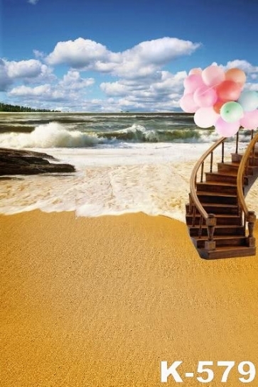 Summer Seaside Stairs Colorful Balloons Wedding Beach Background
