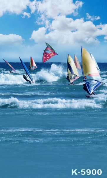 Scenic Blue Sea Yacht Racing Photography Background Props