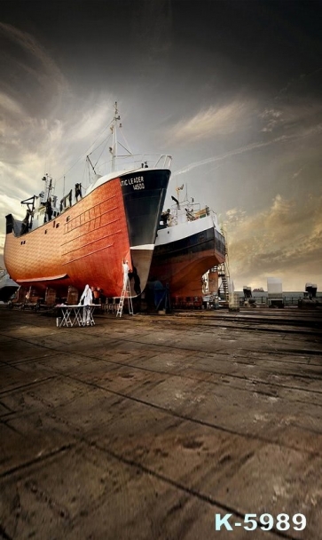 Large Ship Boats Mooring by Harbour Scenic Photographic Backdrops
