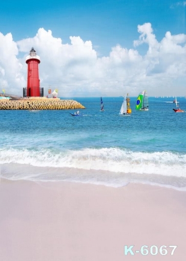 Seaside Beach Sailboats Blue Sky Sea White Clouds Photo Prop Background