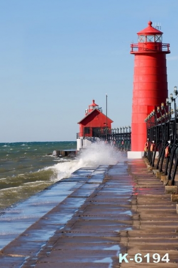 Seaside Red Lighthouse Backdrop Background for Photography