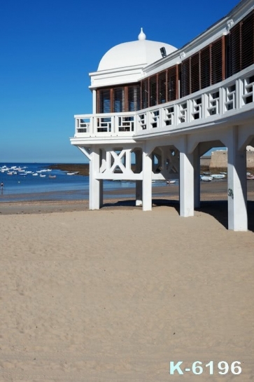 Seaside White House Boats by Beach Photography Background Props