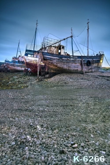 Abandoned Ship Boats on Stones Scenic Photographic Backdrops