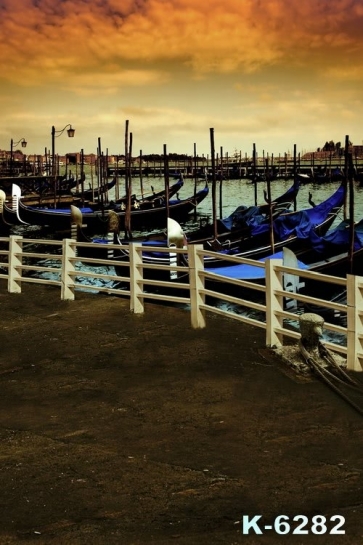 Sunset Glow Ship Boats at Harbour Scenic Professional Photo Backdrops