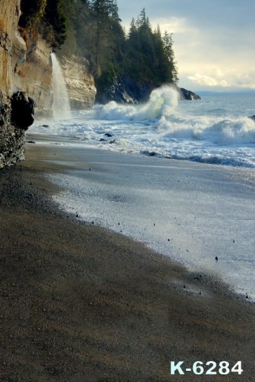 Island Seaside Sea Waves Beating Steep Cliff Beach Photography Backdrops