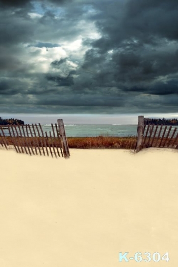 Seaside Black Clouds Fence by Beach Photo Drop Background