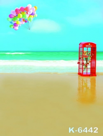 Colorful Balloons Telephone Booth Beach Painted Photography Backdrops