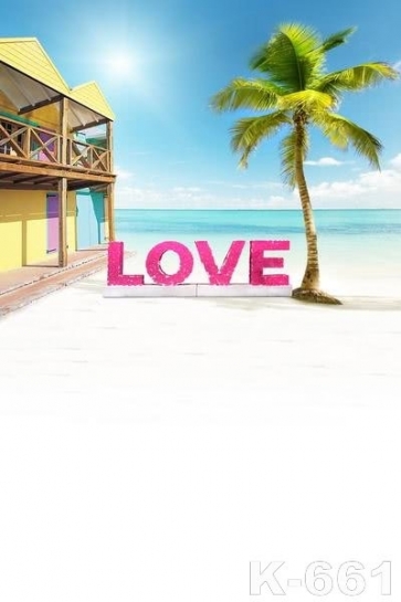 Seaside House Coconut Tree LOVE Beach Wedding Background