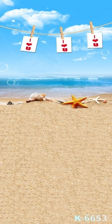 Blue Sky Conch Starfish Shells by Seaside Beach Painted Photography Backdrops