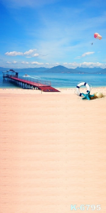 Summer Holiday Red Bridge by Seaside Beach Photo Backdrop