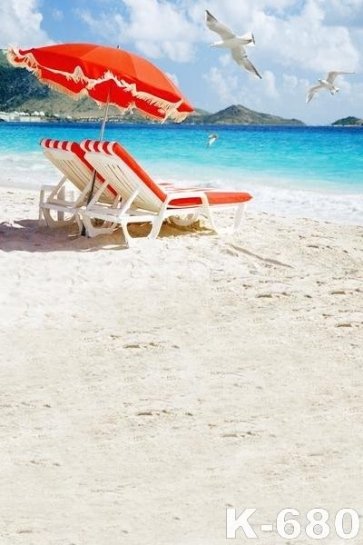 Seaside Leisure Chair Sandy Beach Scenic Photo Backdrop
