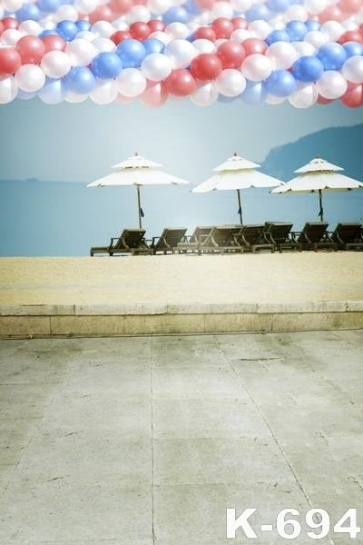 Summer Holiday Colorful Balloons Leisure Chairs Seaside Beach Backdrop