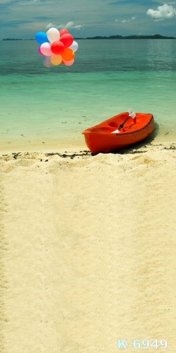 Colorful Balloons Red Boat by Seaside Beach Photo Prop Background