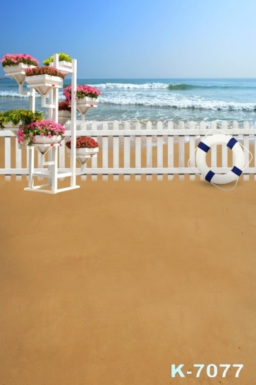 White Fence Life Buoy Flowers Beach Backdrops for Photography