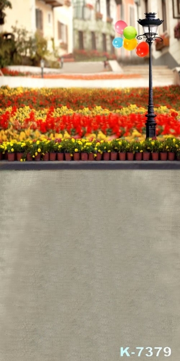 Flower Parterre in Street Streetlight Balloon Scenic Vinyl Photography