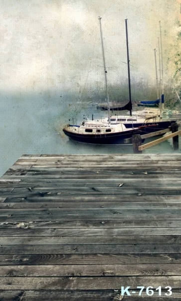 White Ship Boats Berthing by Wood Harbor Old Photo Camera Backdrops