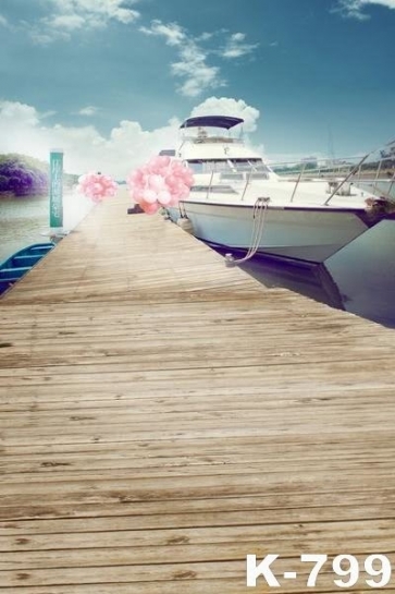 Romantic White Yacht Pink Balloons Wedding Photo Background