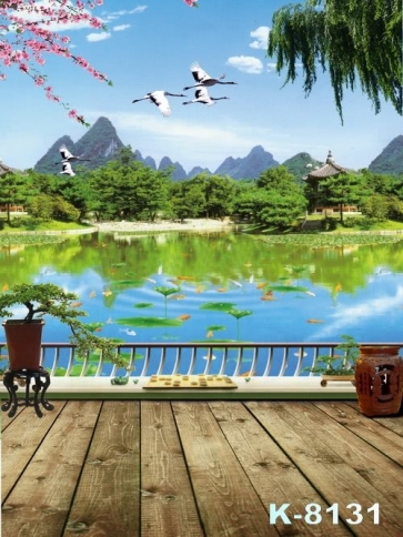 Chinese Style Gardens Pond Pavilion Landscape Scenic Vinyl Photo Backdrops