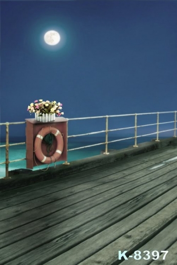 Moonlight Deck of Ship Boat at Sea Scenic Photography Background Props