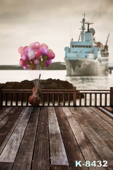 Colorful Balloons Piano White Ferry Steamer Photo Drop Background