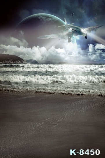 Aeroplane Flying over Sea Seaside Beach Photo Drop Background