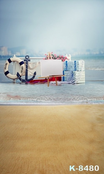 Scenic Life Buoy Seaside Beach Photo Prop Background