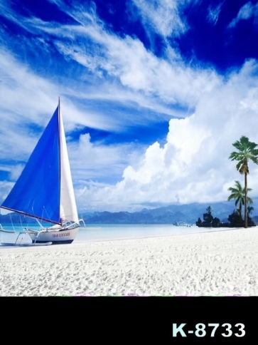 White Clouds Boat Sand Beach Photography Background Props