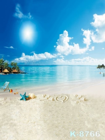 Sunny Day Blue Sky Seaside Beach for Summer Holiday Picture Backdrop 