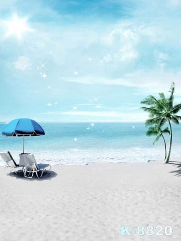 Seaside Beach Chairs Coconut Tree Blue Sea Camera Backdrops