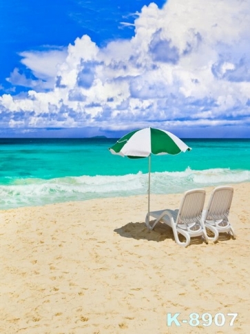 Bluish Green Sea White Clouds Seaside Beach Drop Studios Backdrops