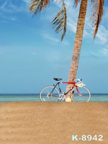 Bicycle by Coconut Tree Seaside Beach Photo Backdrops