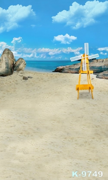Yellow Windmill by Seaside Rocks Beach Photo Studio Backdrops