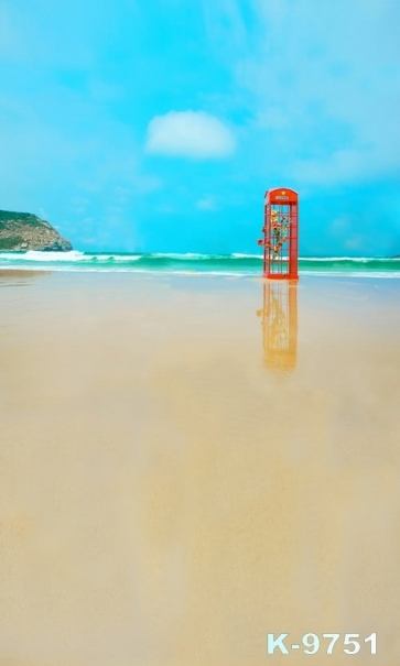 Red Telephone Booth by Seaside Beach Photography Photo Backdrops