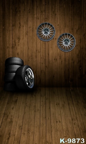 Car Tire Wooden Floor Wall Combination Vinyl Photography Studio Backdrop