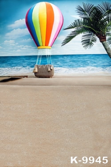 Summer Hot Air Balloon by the Seaside Scenic Vinyl Photography Backdrops