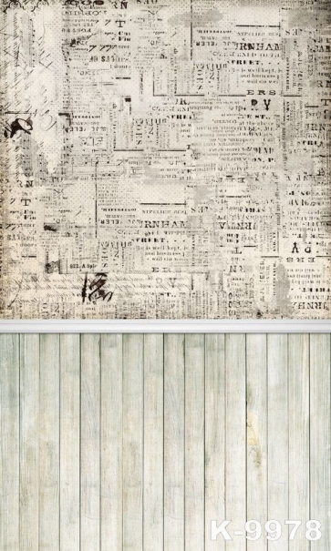 Vintage Newspaper Wall Background Wooden Floor Combination Studio Backdrop