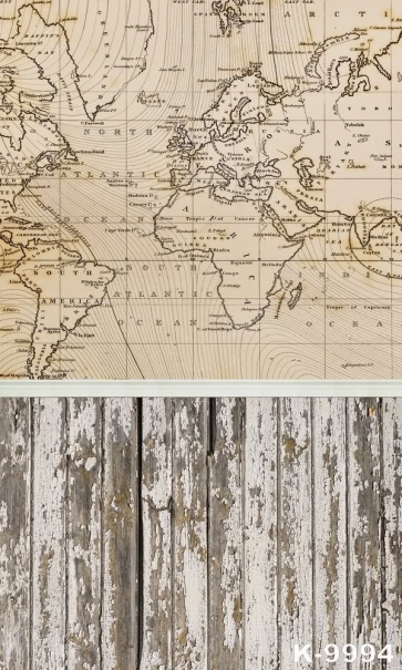 World Map Wall Background Wooden Floor Combination Custom Backdrops