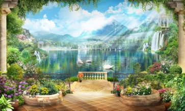 Dreamy Beautiful Paris Lake Swans Wedding Backdrop Studio Stage Photography Background Prop