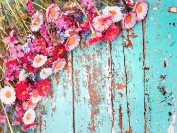 Rustic Blue Wood Backdrop With Flowers Baby Shower Photography Background