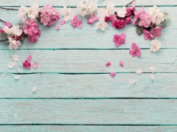 Light blue Wood Backdrop With Flowers Backdrop Baby Shower Photography Background