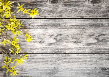 Horizontal Texture Wood Wall Photo Backdrop with Yellow Flowers