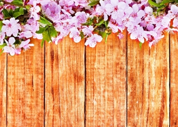 Vertical Texture Brown Wood Photo Prop Background with Pink Flowers on Top