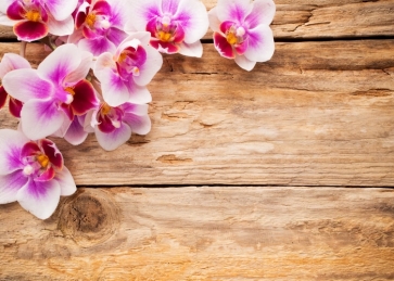 Horizontal Texture Brown Wood Photo Wall Backdrop with Flowers